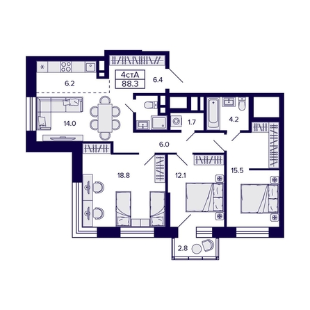 
  Продается 4-комн. квартира, 88.3 м², ЖК Citatum (Цитатум)
. Фото 1.