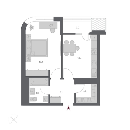 
  Продается 1-комн. квартира, 46.92 м², ЖК Беринг, дом 3
. Фото 1.