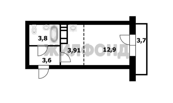 
  Продается студия, 24.3 м², ЖК Новые Матрешки, дом 1 б/с 4
. Фото 1.