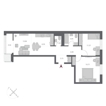 
  Продается 3-комн. квартира 72.93 м², в ЖК Беринг, дом 3. Фото 1.