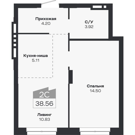 
  Продается 2-комн. квартира 38.56 м², в ЖК Базилик, дом 2. Фото 1.
