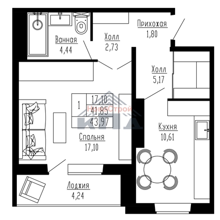 
  Продается 1-комн. квартира 43.97 м², в ЖК Два поэта. Фото 4.