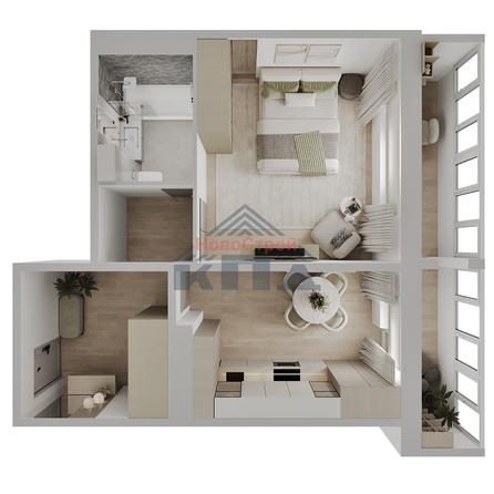 
  Продается 1-комн. квартира 48.58 м², в ЖК Два поэта. Фото 1.