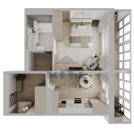 
  Продается 1-комн. квартира 48.27 м², в ЖК Два поэта. Фото 1.