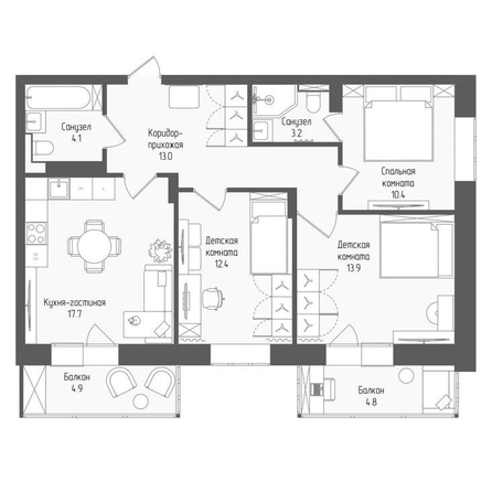 
  Продается 4-комн. квартира 77.6 м², в ЖК Тетрис, корпус 1. Фото 1.