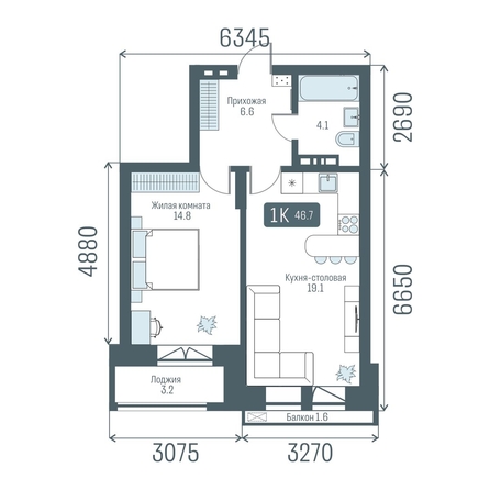 
  Продается 1-комн. квартира 46.7 м², в  Кварталы Немировича, 2 очередь. Фото 2.