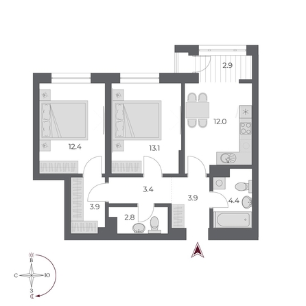 
  Продается 2-комн. квартира 58.8 м², в ЖК ОСКАР, дом 2. Фото 2.