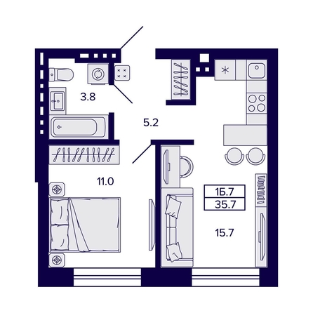 
  Продается 1-комн. квартира 35.7 м², в ЖК Сподвижники, дом 1. Фото 1.
