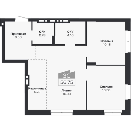 
  Продается 3-комн. квартира 56.75 м², в ЖК Базилик, дом 2. Фото 1.