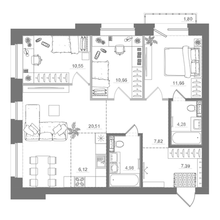 
  Продается 3-комн. квартира 85.57 м², в ЖК Спектр, дом 10. Фото 1.