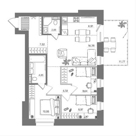 
  Продается 3-комн. квартира 84.64 м², в ЖК Спектр, дом 10. Фото 1.