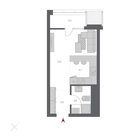 
  Продается студия 29.87 м², в ЖК Беринг, дом 3. Фото 1.