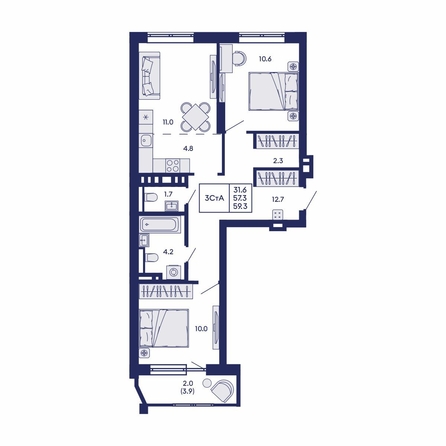 
  Продается 3-комн. квартира 59.3 м², в ЖК Горизонт, дом 2. Фото 4.