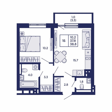 
  Продается 1-комн. квартира 38.8 м², в ЖК Горизонт, дом 2. Фото 2.
