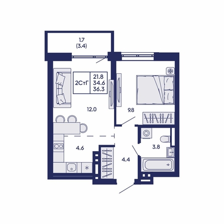 
  Продается 2-комн. квартира 36.3 м², в ЖК Горизонт, дом 2. Фото 1.