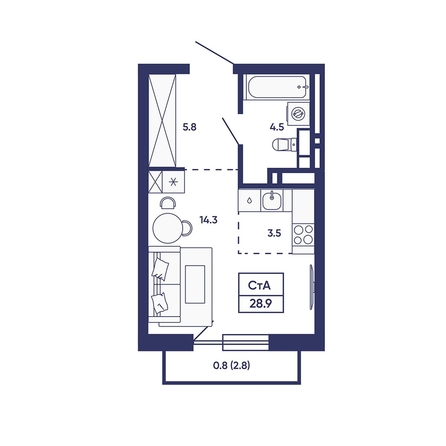 
  Продается студия 28.9 м², в ЖК Сподвижники, дом 2. Фото 2.
