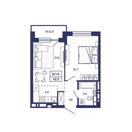 
  Продается 2-комн. квартира 42.5 м², в ЖК Сподвижники, дом 2. Фото 2.