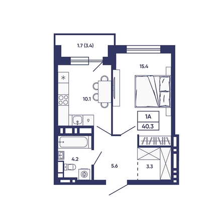 
  Продается 1-комн. квартира 40.3 м², в ЖК Сподвижники, дом 2. Фото 2.