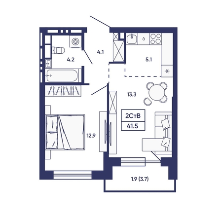 
  Продается 2-комн. квартира 41.5 м², в ЖК Сподвижники, дом 2. Фото 2.