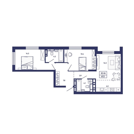 
  Продается 3-комн. квартира 67.2 м², в ЖК Сподвижники, дом 3. Фото 2.