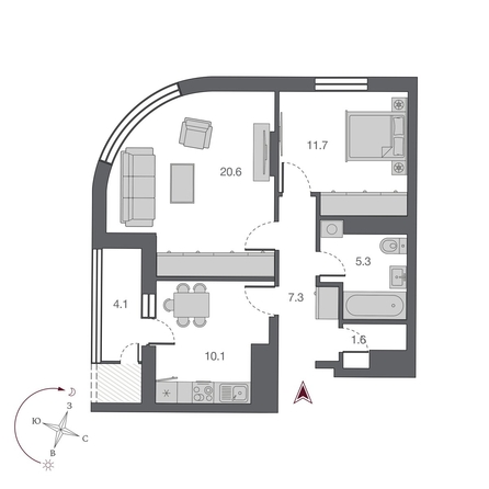 
  Продается 2-комн. квартира 61.6 м², в ЖК Беринг, дом 2. Фото 1.