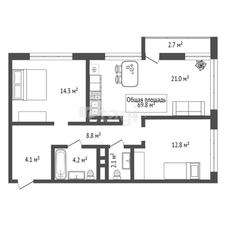 
  Продается 2-комн. квартира 69.83 м², в ЖК Авиатор, дом 1-1. Фото 37.