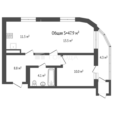 
  Продается 2-комн. квартира 47.8 м², в ЖК Беринг, дом 1. Фото 46.