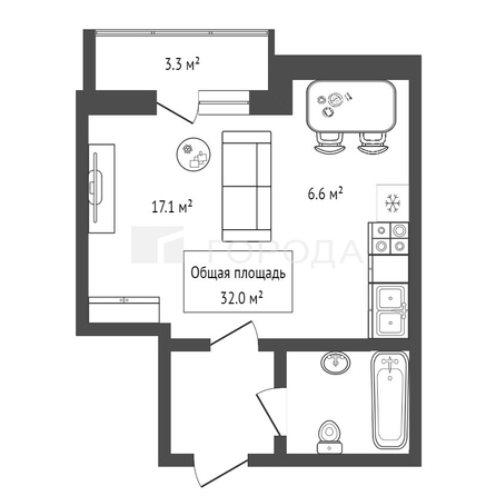 
  Продается 1-комн. квартира 32 м², в ЖК Матрешкин двор, дом 1 . Фото 12.