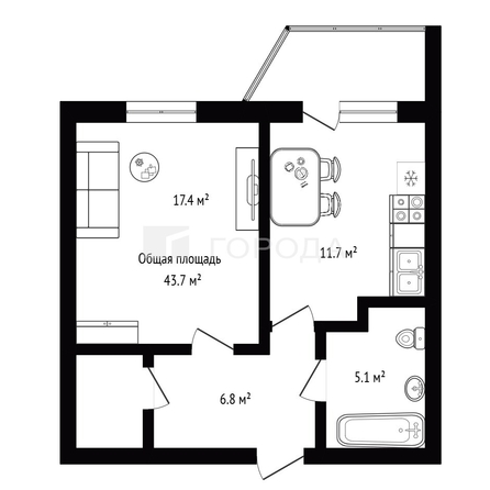 
  Продается 1-комн. квартира 43.7 м². Фото 31.