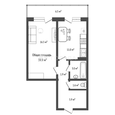 
  Продается 1-комн. квартира 39.9 м². Фото 31.