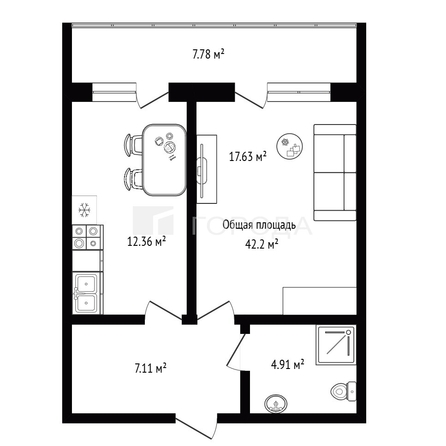
  Продается 1-комн. квартира 42.2 м². Фото 23.