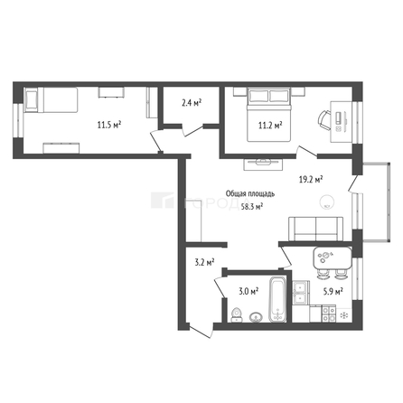 
  Продается 3-комн. квартира 58.3 м². Фото 20.