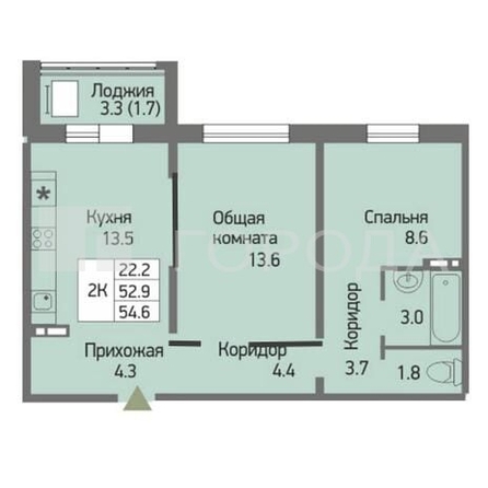 
  Продается 2-комн. квартира 52 м², в ЖК Акварельный 3.0, дом 1. Фото 30.