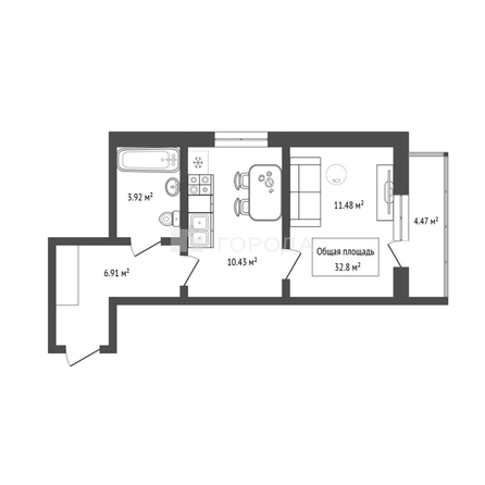 
  Продается 1-комн. квартира 32.8 м², в ЖК Калининский-3. Фото 32.