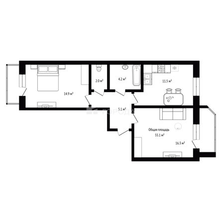 
  Продается 2-комн. квартира 55.1 м². Фото 25.