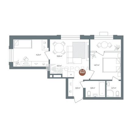
  Продается 3-комн. квартира 53 м², в ЖК 19/56 Кварталы Телецентра, сек 1. Фото 25.