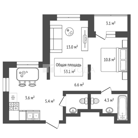 
  Продается 2-комн. квартира 53.1 м², в  Дом Нобель. Фото 19.