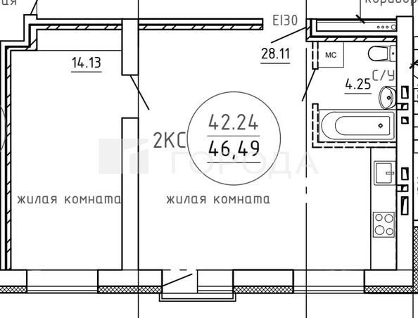 
  Продается 2-комн. квартира 46.49 м². Фото 6.