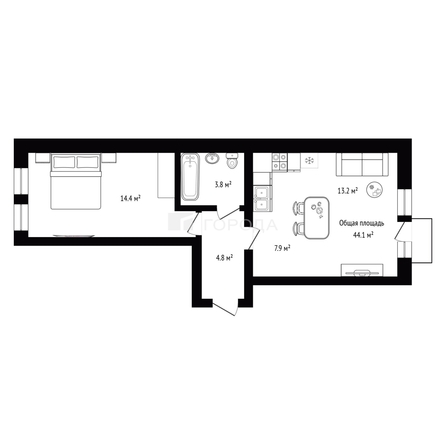
  Продается 1-комн. квартира 44.1 м². Фото 10.