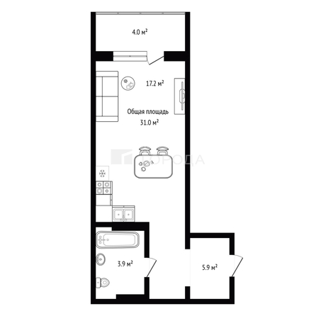 
  Продается студия 31 м², в ЖК Квартал Сосновый бор, дом 1. Фото 17.
