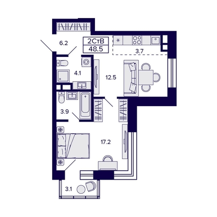 
  Продается 2-комн. квартира 48.5 м², в ЖК Цитатум. Фото 1.
