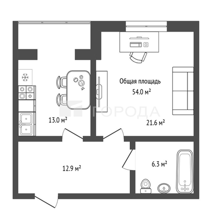 
  Продается 2-комн. квартира 54 м². Фото 1.