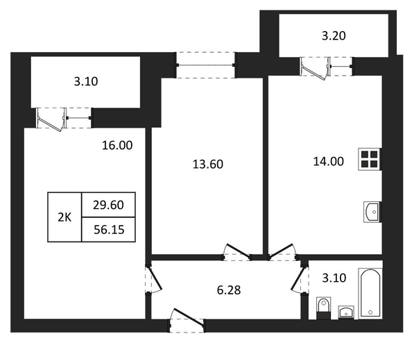
  Продается 2-комн. квартира 56.15 м², в ЖК Дивноград. Фото 7.