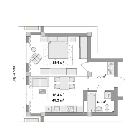 
  Продается 2-комн. квартира 45.2 м², в ЖК Мегаполис. Фото 6.