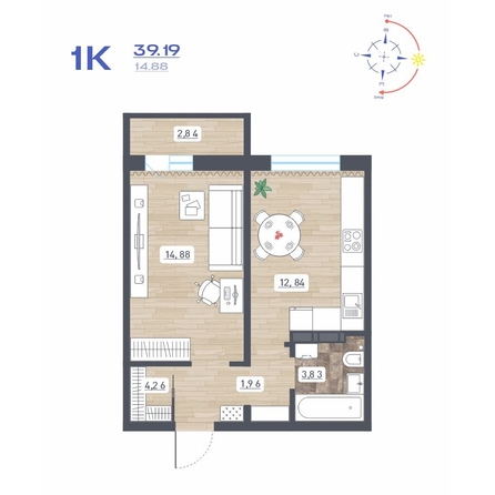 
  Продается 1-комн. квартира 39.19 м², в ЖК Радуга Сибири, дом 10. Фото 1.