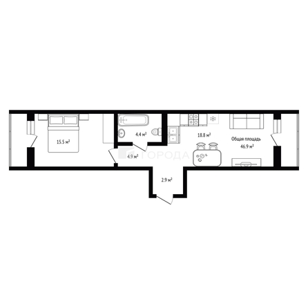 
  Продается 1-комн. квартира 46.9 м². Фото 5.