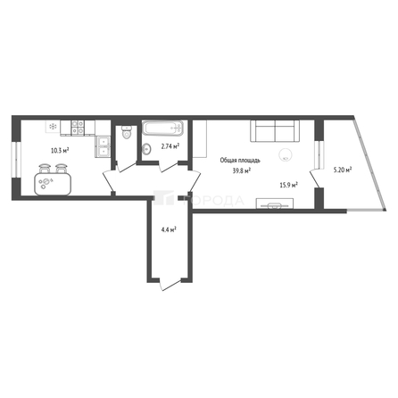 
  Продается 1-комн. квартира 39.8 м². Фото 2.