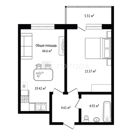 
  Продается 1-комн. квартира 44.6 м², в ЖК Бирюзовая жемчужина-2. Фото 17.