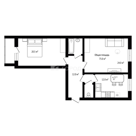 
  Продается 2-комн. квартира 75 м². Фото 2.