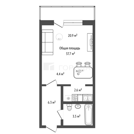 
  Продается студия 37.7 м². Фото 2.